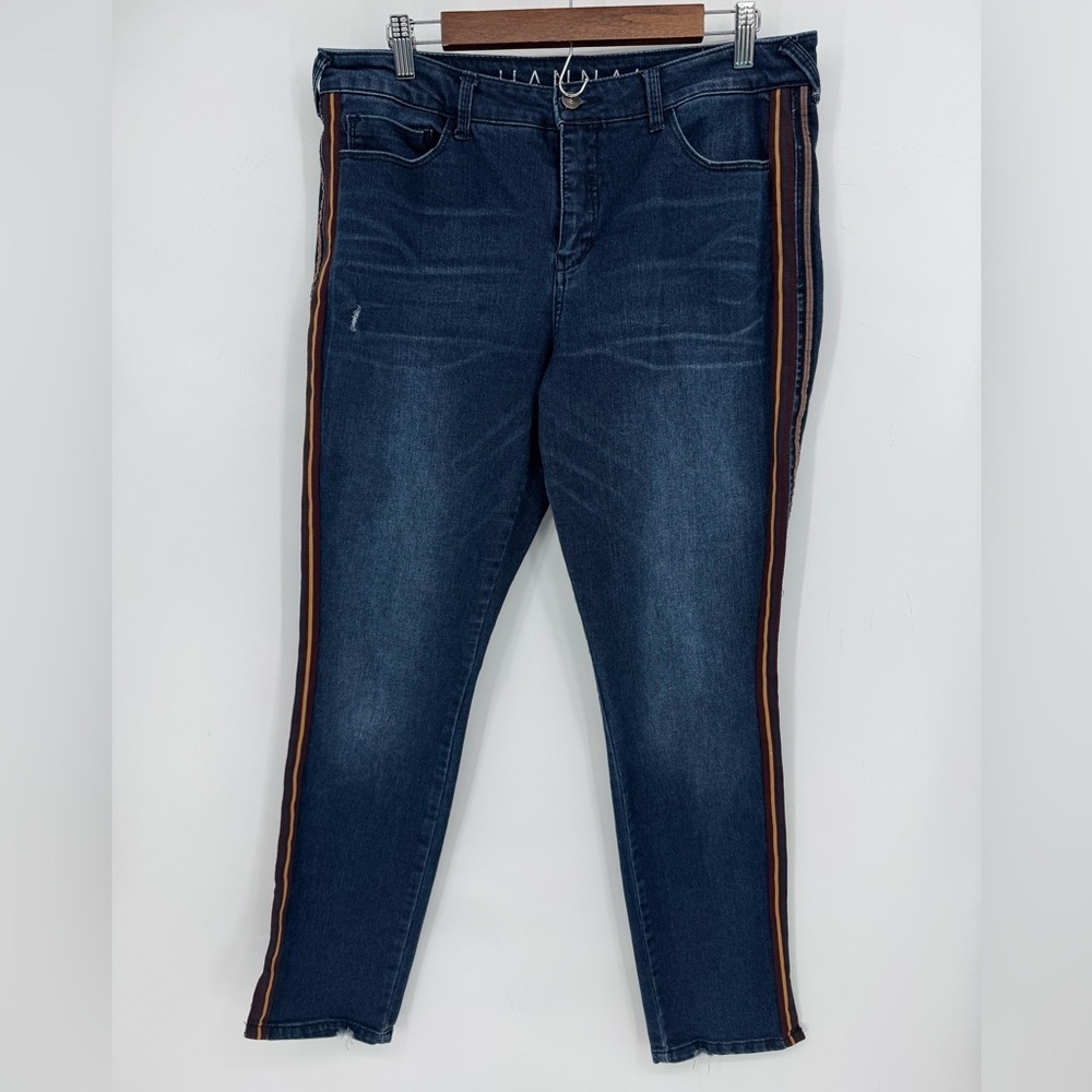 Hannah Women's Jeans Dark Blue Skinny Jeans Stripes Fall Retro 70's Plus Size 16